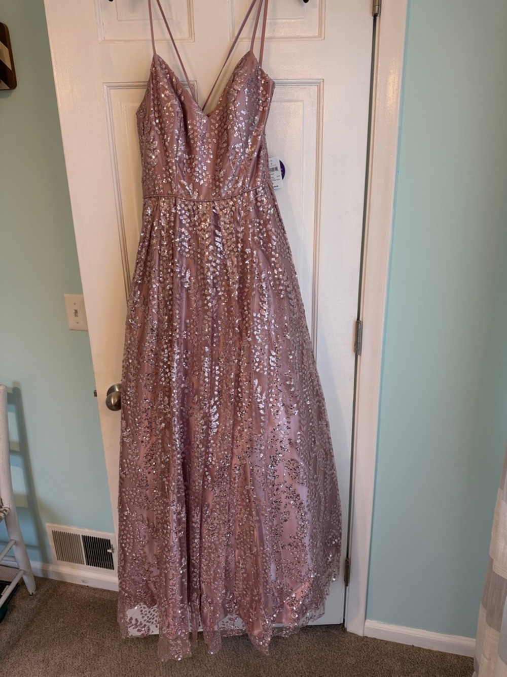 Windsor Rose Gold Sequin A-Line Prom Dress